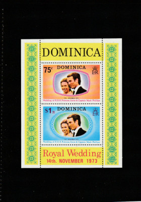 Dominica 1973- Mariaj Printesa Anne cu Mark Phillips,Bloc dantelat,MNH Mi.380 foto