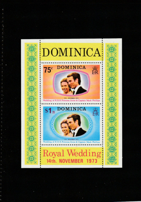 Dominica 1973- Mariaj Printesa Anne cu Mark Phillips,Bloc dantelat,MNH Mi.380