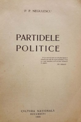 Negulescu, PARTIDELE POLITICE, Bucuresti, 1926 foto