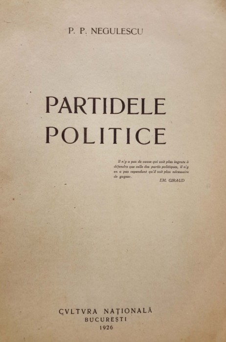 Negulescu, PARTIDELE POLITICE, Bucuresti, 1926