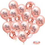 Set 10 baloane din latex, flippy, model party bride to be, 30 cm, 2.8 g, transparent, cu confetti, roz