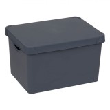 Cutie Depozitare Plastic, Capacitate 20l, Gri, Cu Capac și M&acirc;nere, 39x29x23.5 cm