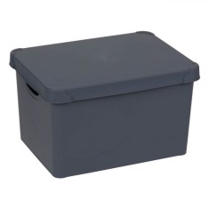 Cutie Depozitare Plastic, Capacitate 20l, Gri, Cu Capac și M&acirc;nere, 39x29x23.5 cm