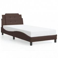 vidaXL Cadru de pat cu lumini LED, maro, 100x200 cm, piele ecologică