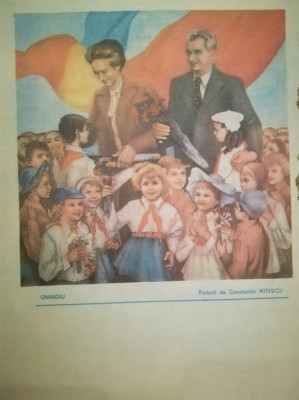 1989, Propagandă, Omagiu - pictură Ctin Nițescu, comunism, Ceaușescu, 24 x 15,5 foto