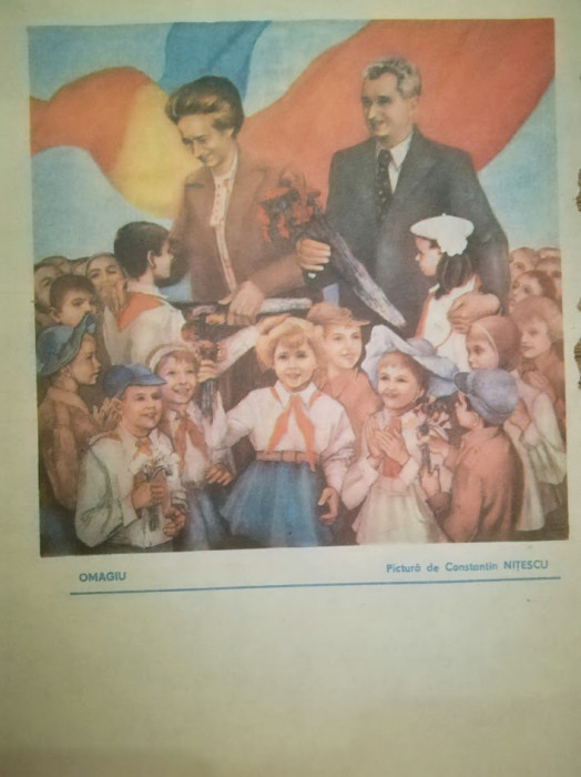 1989, Propagandă, Omagiu - pictură Ctin Nițescu, comunism, Ceaușescu, 24 x 15,5