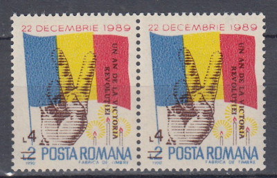 ROMANIA 1990 LP 1248 UN AN DE LA VICTORIA REVOLUTIEI PERECHE MNH foto
