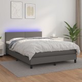 Cumpara ieftin Pat cu arcuri, cu saltea &amp; LED, gri, 140x190 cm, piele eco