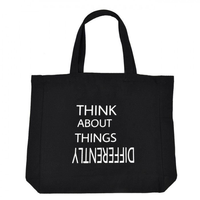 Geantă Shopping Think Differently, Negru, 40x10x40cm, Material Sintetic