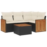 Cumpara ieftin Set mobilier de gradina cu perne, 5 piese, negru, poliratan