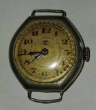 CY - Ceas vechi mecanic de mana pt. femei brand "???" (ilizibil) NEFUNCTIONAL / carcasa alpaca / curea piele (usor uzata) / D: 25 mm / Swiss Made