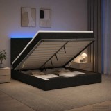 Cumpara ieftin Pat Ottoman cu Saltea si LED Negru 140 x 190 cm Tesatura