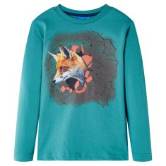 Tricou copii cu m&acirc;neci lungi albastru verzui &icirc;nchis 92