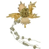 Ghirlanda și Flori Decorative de Crăciun Aurie cu Glitter &amp; Clips, CMCLASS