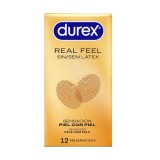 Prezervative subtiri Durex RealFeel, fara latex, senzatie naturala, 56 mm, 1 cutie x 12 buc