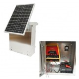 Aparat generator impulsuri 12 Joule, DC12V/220V. cu panou solar 30W si baterie 12V 12Ah cutie din inox, pentru gard electric Breckner Germany.