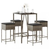 Cumpara ieftin Set mobilier bar de grădină, cu perne, 5 piese, gri, poliratan