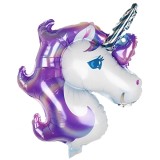 Balon din folie metalizata, flippy, figurina unicorn, tema animalute, 115 cm, ambalaj individual, pai inclus, umflare cu aer sau heliu, mov