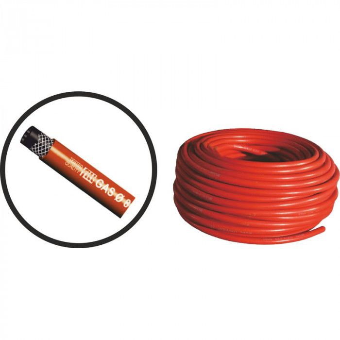 Furtun pentru gaz rosu, cu insertie metalica, 8 mm x 30 m / rola