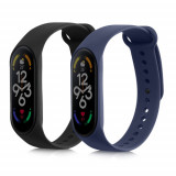 Set 2 Curele pentru Xiaomi Mi Band 7/Mi Band 6/Mi Band 5, Kwmobile, Negru/Albastru, Silicon, 58885.01