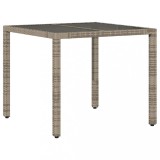 Cumpara ieftin Masa de gradina cu blat din sticla, gri, 90x90x75 cm, poliratan