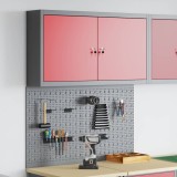 Set dulap unelte &amp; panou c&acirc;rlige de perete, 3 piese roșu metal