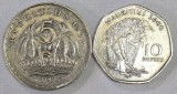 MAURITIUS Set / Lot 6 , 2 Monede : 5 Rupees 1992 + 10 Rupees 2000