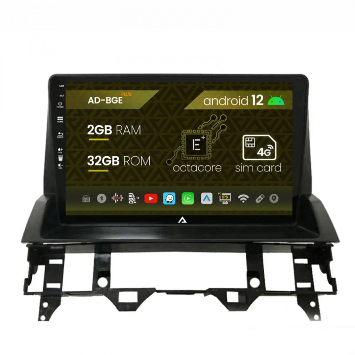Navigatie Mazda 6 (2002-2008), Android 12, E-Octacore 2GB RAM + 32GB ROM, 10.1 Inch - AD-BGE10002+AD-BGRKIT321V2