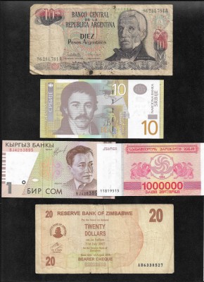Set 5 bancnote de prin lume adunate (cele din imagini) #263 foto