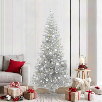 vidaXL Brad de Crăciun cu 300 LED cu suport Argintiu 210 cm PET 3396688 foto