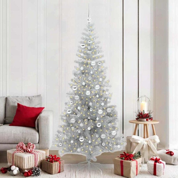 vidaXL Brad de Crăciun cu 300 LED cu suport Argintiu 210 cm PET 3396688
