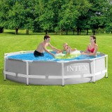 Piscina Intex Prism Frame Premium 305x76cm, Set Complet cu Pompă Filtrare, 4485L, Rotunda, Gri