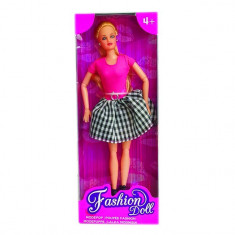 Papusa cu Rochie Scurta in Carouri - Fashion Doll, 30 cm foto