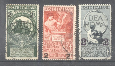 Italy 1913 50 Years kingdom overprints Mi.107I 108I 109II Sas.99-101 used AM.509 foto