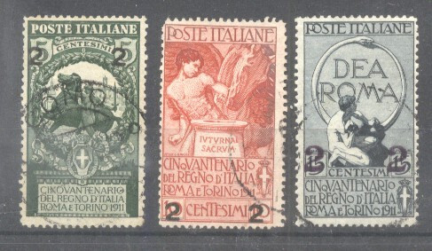 Italy 1913 50 Years kingdom overprints Mi.107I 108I 109II Sas.99-101 used AM.509