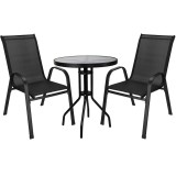 Set mobilier de gradina cu 2 scaune si masa rotunda din sticla, negru