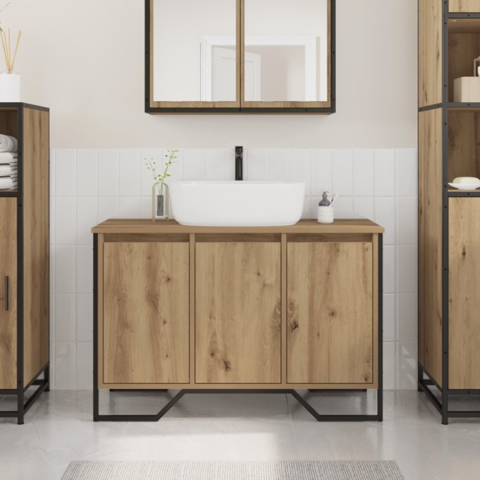 vidaXL Cabinet pentru chiuvetă &icirc;n baie Stejar artizanal 91x35x60 cm Lemn prelucrat
