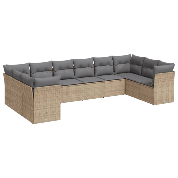 Set canapele de gradina cu perne, 10 piese, bej, poliratan