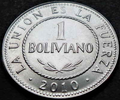 Moneda exotica 1 BOLIVIANO - BOLIVIA, anul 2010 * cod 82 = A.UNC foto