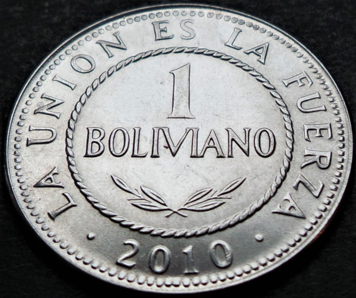 Moneda exotica 1 BOLIVIANO - BOLIVIA, anul 2010 * cod 82 = A.UNC