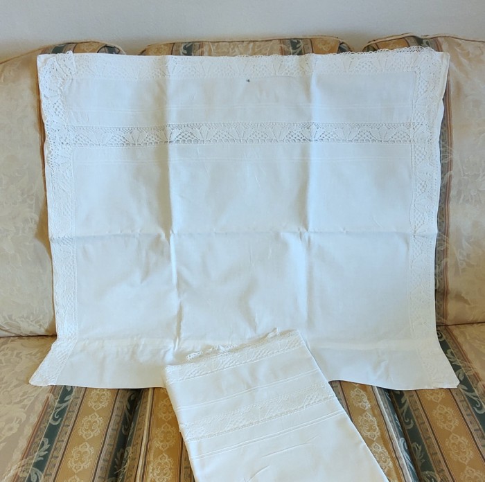 Set 2 Fete de perna, Vintage din bumbac cu bordura si insertii de dantela croset