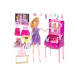 Papusa Barbie Fashion cu hainute si masuta de machiaj