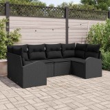 Set de canapele de grădină cu 6 piese, perne incluse, negru, din ratan PVC