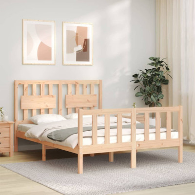 vidaXL Cadru de pat cu tăblie, dublu, lemn masiv foto