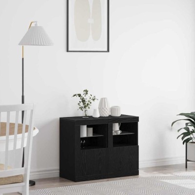 vidaXL Cabițe cu lumini LED 2 buc Negru Stejar 41x37x67 cm foto