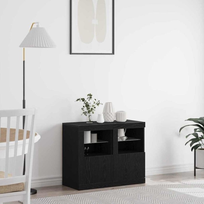 vidaXL Cabițe cu lumini LED 2 buc Negru Stejar 41x37x67 cm