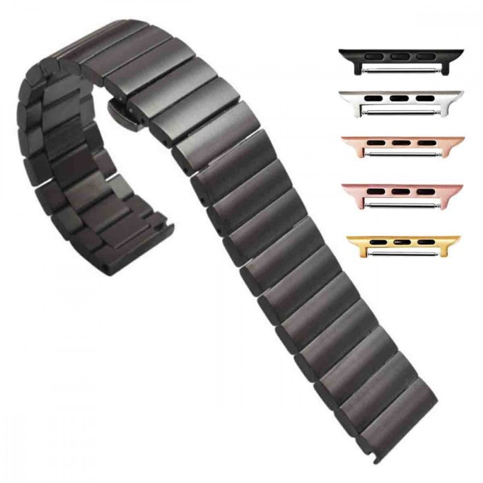 Curea metalica compatibila Apple Watch 9|8|7|6|5|4|3|2|1 Series, 49mm|45mm|44mm|42mm,17cm, Negru