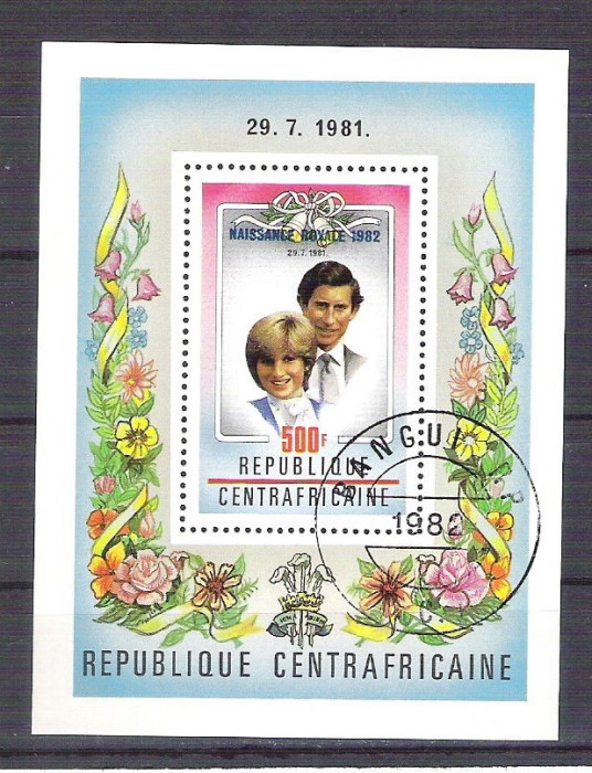 Central African Republic 1982 Lady Di and Charles, perf. sheet, used O.030