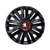 Cumpara ieftin Set 4 Capace Roti pentru Skoda Nou Alb-Negru, model Royal Black Cu Inel Rosu, R16, SKODA