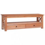 Comoda TV Gossi mahon masiv 115x30x40 cm, stil vintage, 2 sertare + raft, finisaj natural